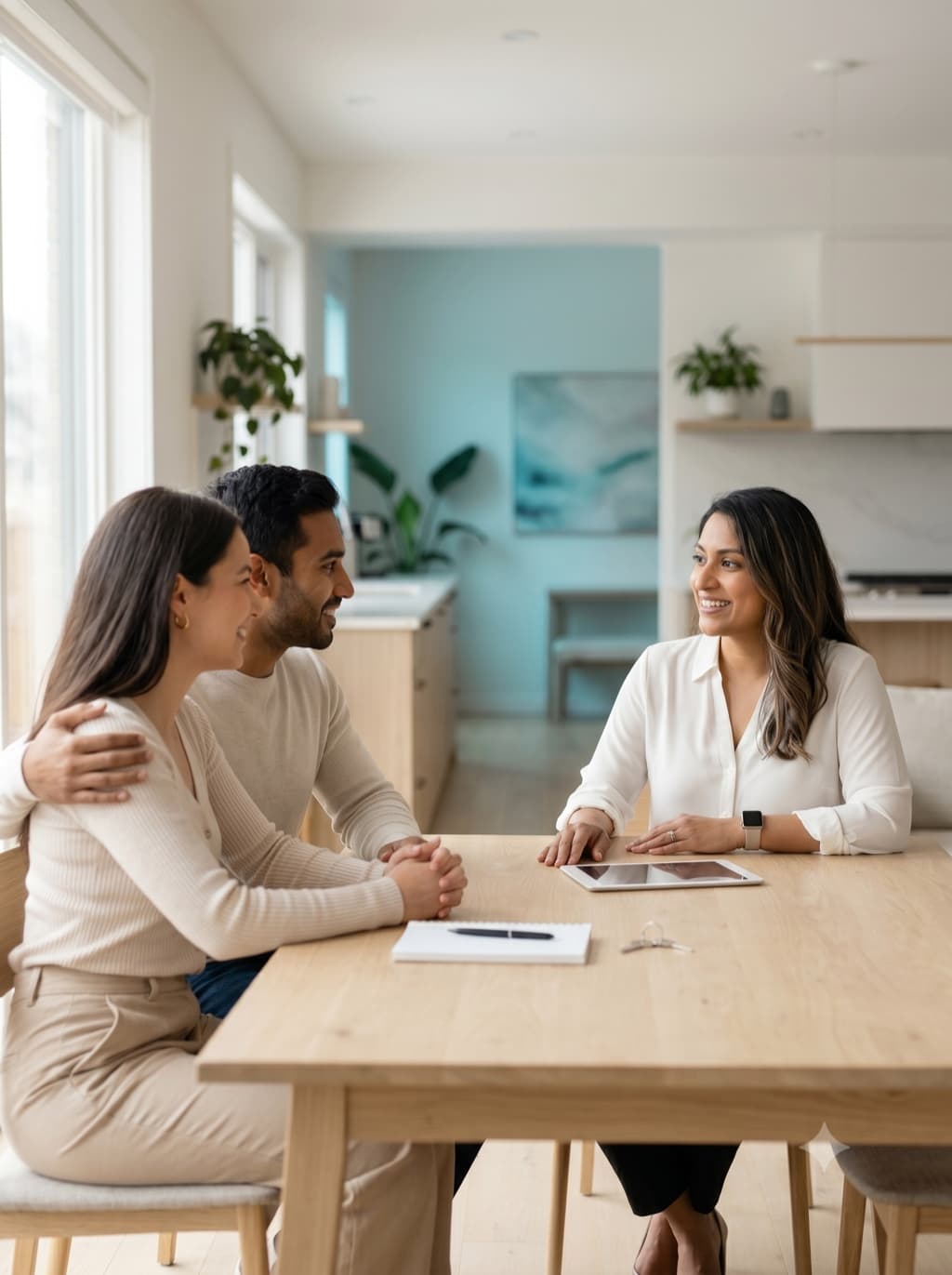 An Ontario real estate agent mid-conversation with clients